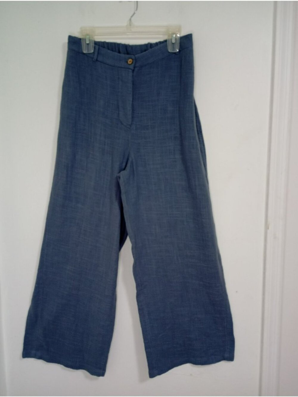 Free People Blue Wide-Leg Linen-Blend Pants Size Large Womens